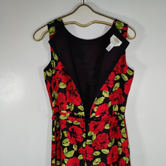 Talbots 100% Silk Red Rose A-Line Midi Dress Size 10 - Picture 3 of 11